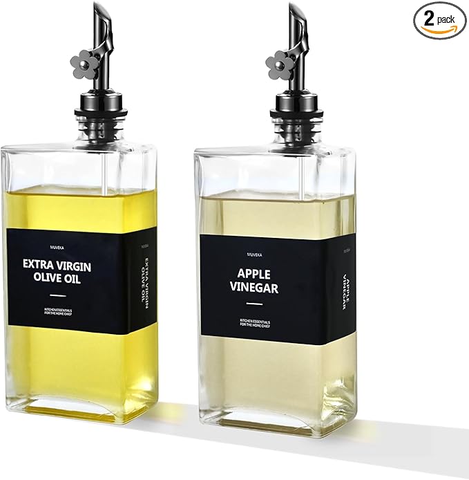 Olive Oil Dispenser Bottle for Kitchen, 16.9 oz/ 500 ml Vinegar Dispenser, Cooking Oil Dispenser Set, Glass Cruet with Pourer Spouts for Vinegar, Coffee Syrup Dispenser