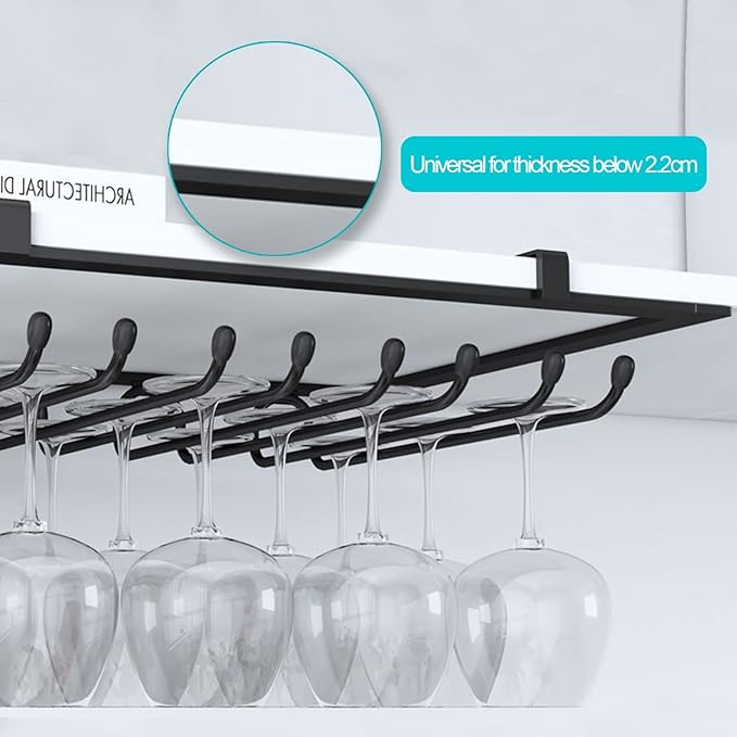 Stemware Holder Wine Champagne Glass Holder 5 Slots 15 Cups Stainless Steel Goblets Stemware Rack Holder Cabinet Hanging Storage Rack, Wine Glass Rack Under Cabinet (Color : Gold)