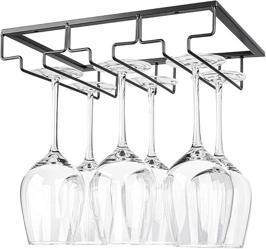 Wine Glasses Rack Under Cabinet, Wine Glass Holder, Stemware Rack, Stemware Wine Glass Holder Glasses Storage Hanger Metal Organizer, Hanging Stemware Holder for Bar Kitchen(3 Rows Matte Black)