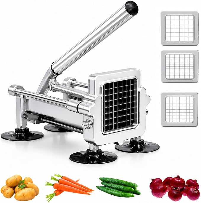 Commercial French Fry Cutter Heavy Duty Potato Slicer with 3/8&1/4&1/2 Inch Blade, Stainless Steel Potato Chopper French Fries Cutter with Suction Feet for Potato Carrot Yam Cucumbers