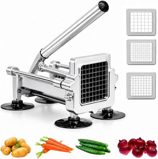 Commercial French Fry Cutter Heavy Duty Potato Slicer with 3/8&1/4&1/2 Inch Blade, Stainless Steel Potato Chopper French Fries Cutter with Suction Feet for Potato Carrot Yam Cucumbers