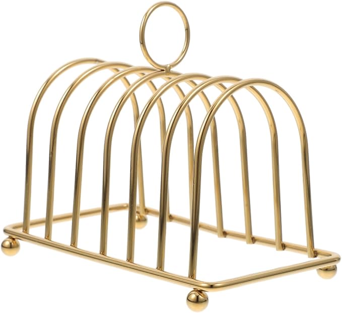 Metal Chrome 6 Slote Slices Toast Rack Toast Serving Dining Rack Stand Loaf Bread Holder, Toast Holder Rack, Bread Slice Stand, Toast Rack, Cooling Bread Rack for Kitchen, or Bakery (Gold)