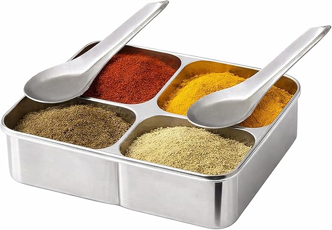 Mini Spoon Stainless Steel Spice Box Spoon Set of 6 pcs Coffee Tea Sugar and Spice Tiny Spoons Masala Dabba