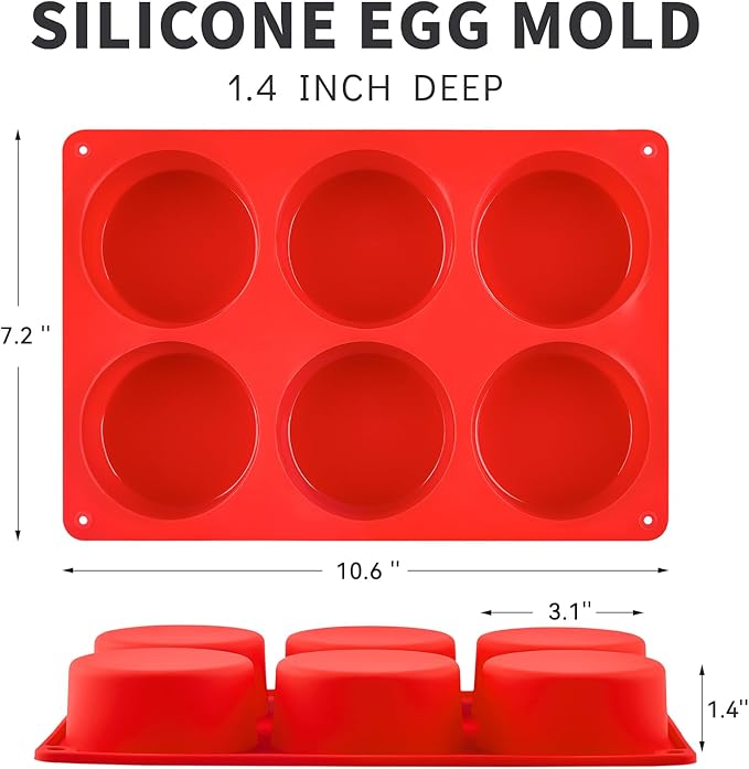 Puyeipt 2 Pack Silicone Egg Bite Molds, Deep 3 Inch Non-Stick Round Silicone Baking Pans for Frittata, Breakfast Sandwiches, Muffins, Hamburger Buns, Cornbread