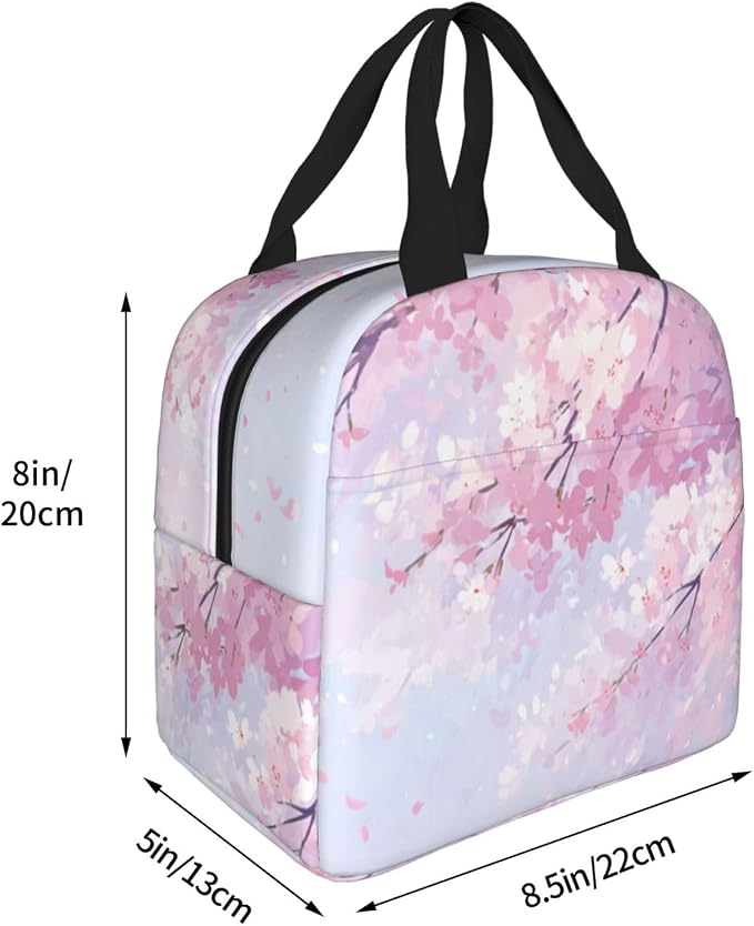 Insulated Lunch Bag Floral Cherry Blossom Flower, Leakproof Lunch Tote for Work School, Reusable Lunch Box Cooler for Adults Students, Compact Lunch Bag for Office College Picnic