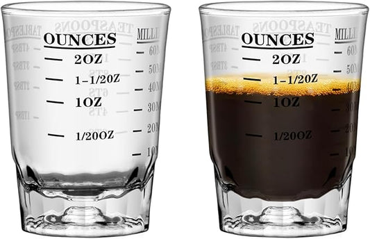 2 OZ 4 Features Shot Glasses Measuring cup Liquid Heavy Glass Wine Glass Espresso Shot -Incremental Measurement Heavy 60ML (2, Black)
