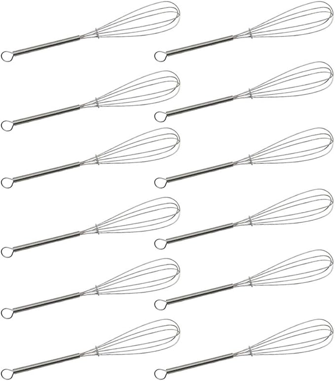 CHuangQi (Pack of 12) 7 inch Stainless Steel Whisk for Cooking, Blending, Whisking, Beating, Stirring, Balloon Whisk/Kitchen Whisk