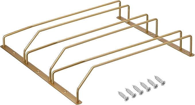 uxcell Wine Glass Rack Under Cabinet, 1Pcs 14-Inch Stemware Wine Glass Hanging Rack Stainless Steel Wine Glass Organizer Storage Hanger for Shelf Kitchen Bar Decor (3 Rows, Gold)