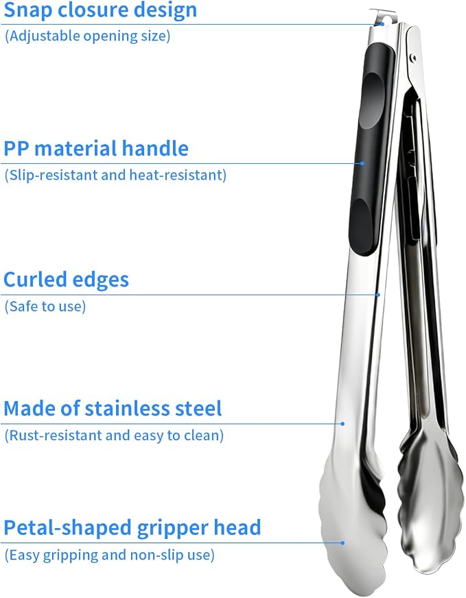 2 Pcs 9/12 Inch Kitchen Tongs for Cooking, BBQ & Salad | Heat-Resistant Stainless Steel Locking Tongs Set, Dishwasher Safe - Premium Kitchen Appliances & Cooking Tools