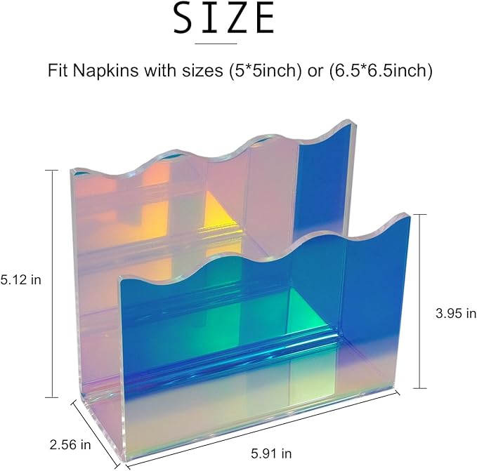 Acrylic Napkin Holder for 5-7 Inch Napkins - Prism Wavy Edge Design, Tabletop Dispenser for Cocktail & Dinner Napkins in Kitchen, Bar, Restaurant