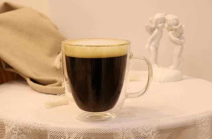 Double Wall Glass Coffee Mug - 19 Ounce (560 ml) Insulated Clear Latte Cup with Handle, Great for Espresso Cappuccino and Juice