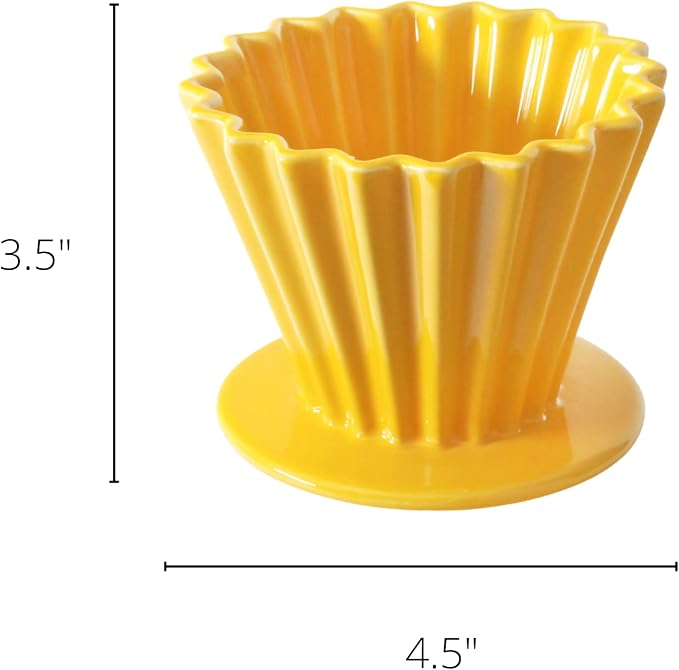 Needzo Pour Over Coffee Dripper Yellow Ceramic Slow Brewing Accessories for Home, Cafe, Restaurants, Reusable Barista Brew Cup, 4.5 x 3.5
