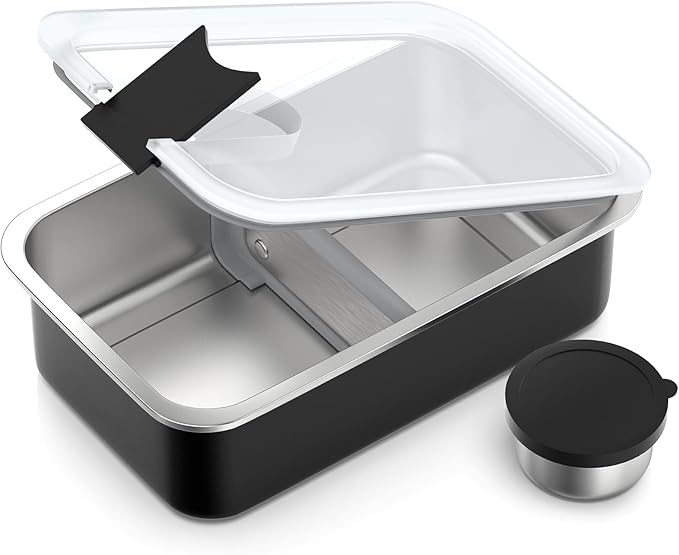 Bakpoco Stainless Steel Bento Lunch Box, 42oz Leak-Proof Metal Lunch Box Containers, Microwave-Safe, with Adjustable Divider, Convenient Lunchbox for Work, Travel