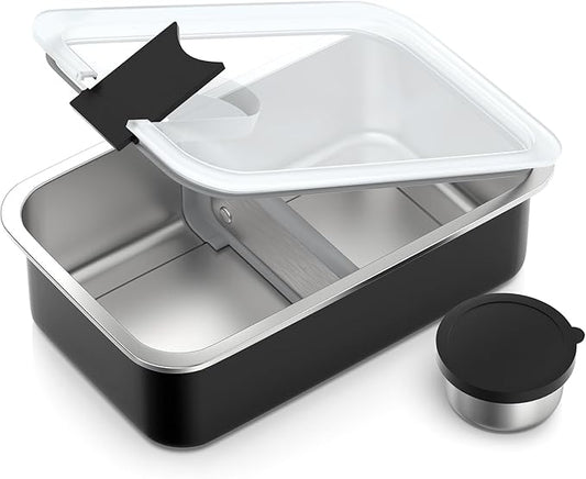 Bakpoco Stainless Steel Bento Lunch Box, 42oz Leak-Proof Metal Lunch Box Containers, Microwave-Safe, with Adjustable Divider, Convenient Lunchbox for Work, Travel