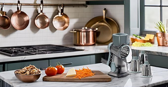 GYH&GXR Rotary Cheese Grater with Handle Vegetable Cheese Shredder Slicer for Kitchen 3 Changeable Blades for Cheese Potato Zucchini Nuts Chocolate