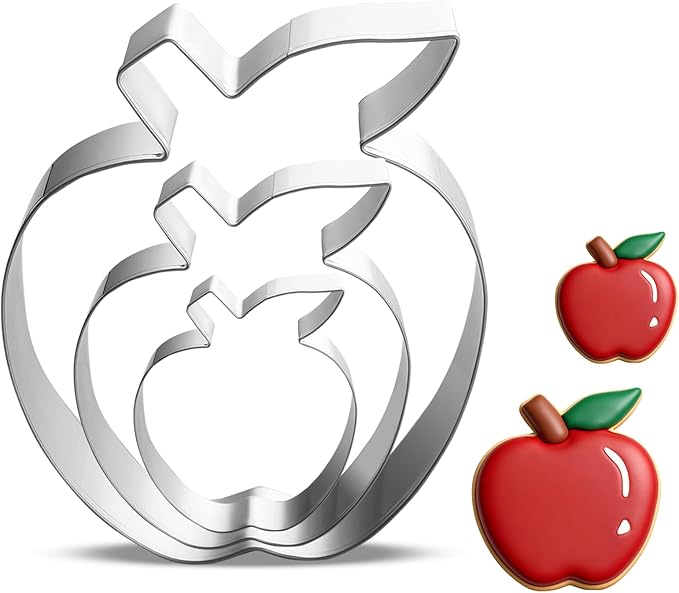 3 Piece Apple Cookie Cutter Set - 3.5", 2.7", 2" Fruit Cookie Cutters Shapes, Stainless Steel Biscake Cutter for Fall Thanksgiving