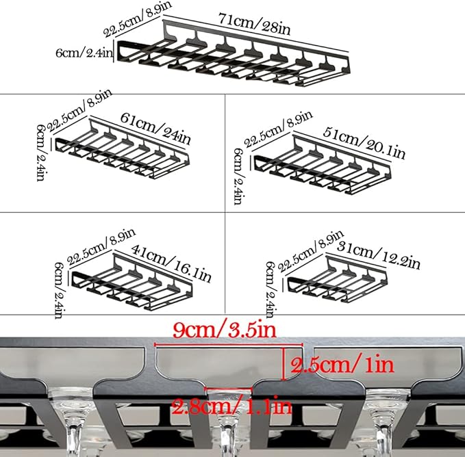 Stemware Rack Under Cabinet Iron Wine Glass Holder Glasses Storage Hanger Organizer, Hanging Wine Glass Holder for Home Kitchen Bar
