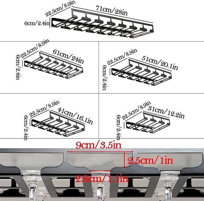 Stemware Rack Under Cabinet Iron Wine Glass Holder Glasses Storage Hanger Organizer, Hanging Wine Glass Holder for Home Kitchen Bar