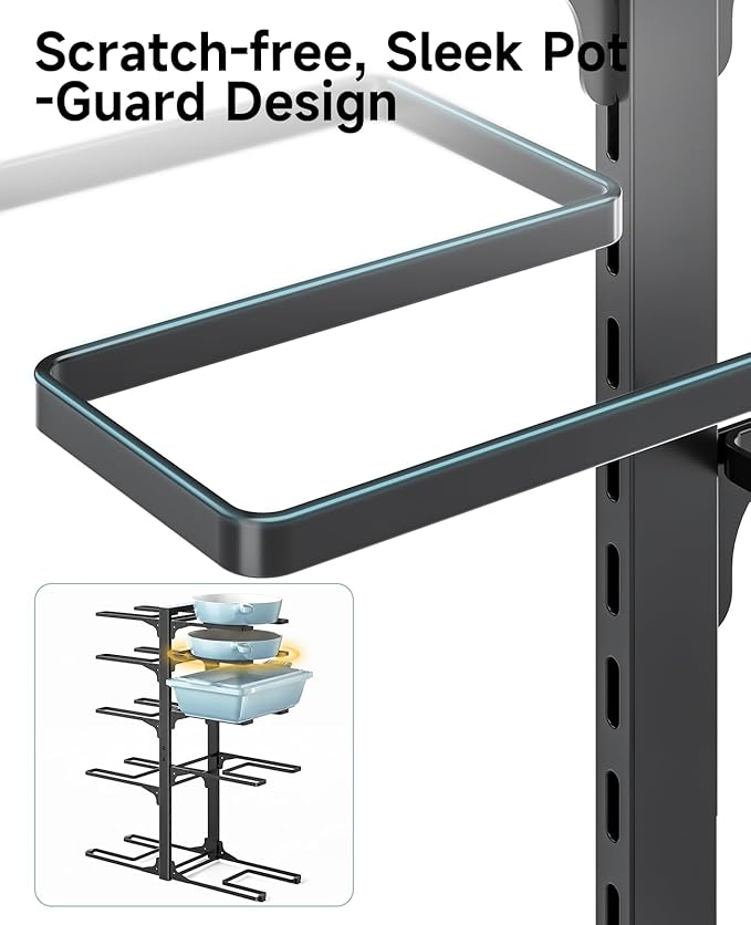 MUDEELA Pots and Pans Organizer Rack under Cabinet 23.62" Height, 10-Tier Adjustable Heavy Duty Pot and Pan Organizer Rack inside Cabinet for Kitchen Organizer Cast-iron Pans, Heavy Cookware