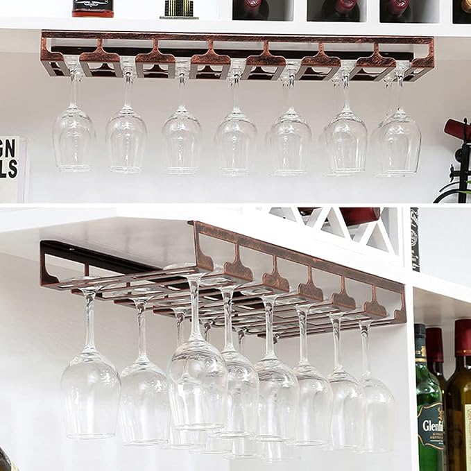 Stemware Rack Under Cabinet Iron Wine Glass Holder Glasses Storage Hanger Organizer, Hanging Wine Glass Holder for Home Kitchen Bar