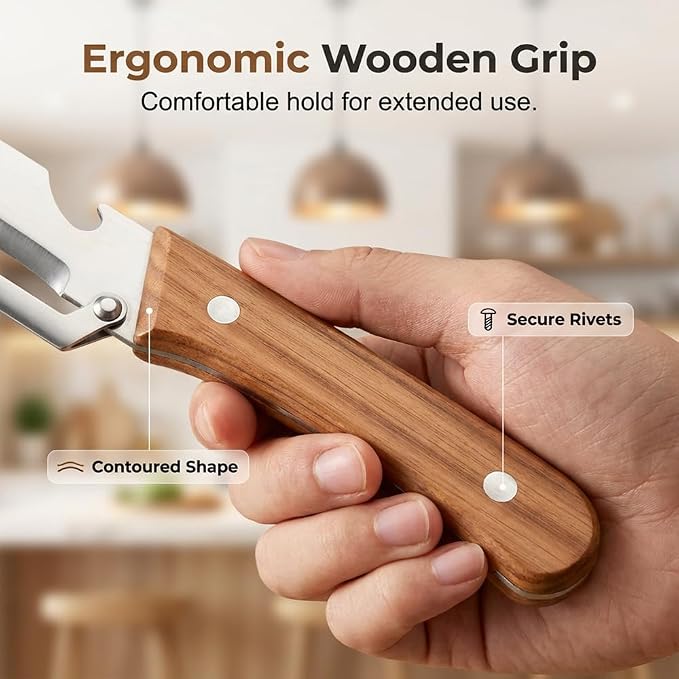 Multi-Functional Stainless Steel Thickened Fruit Peeler Knife, 2026 New 3 in 1 Stainless Steel Blade Peeler for Kitchen with Wooden Handle and Bottle Opener for Vegetable & Fruit (Deep Brown, 1PC)