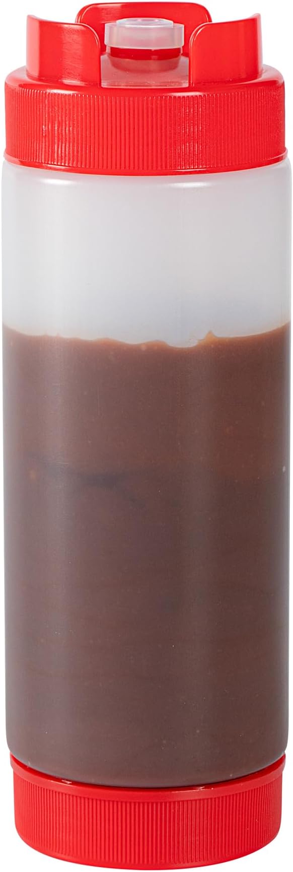 Restaurantware Plastic Squeeze Bottle 20 oz Refillable Condiment Bottle Large Valve Dishwashable Red Inverted Sauce Dispenser For Thick Condiments, Dressings, Batter, Sour Cream, And Syrups