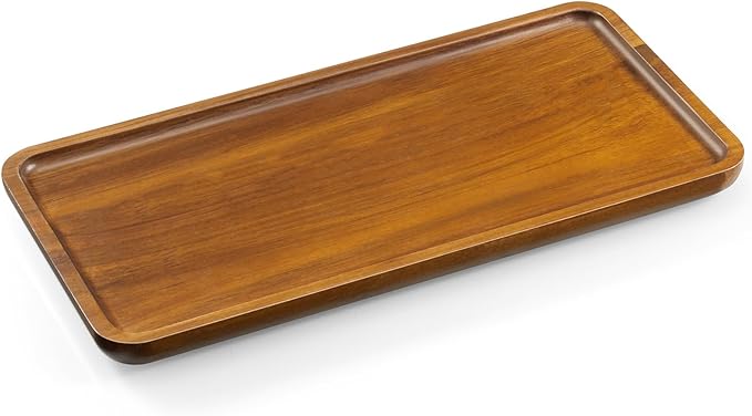 Small Acacia Wood Serving Tray – 12 Inch Rectangular Wooden Decorative Tray for Food, Appetizers, Snacks, Desserts, Coffee Table, Bathroom, Entryway, Vanity, Home Decor Organizer