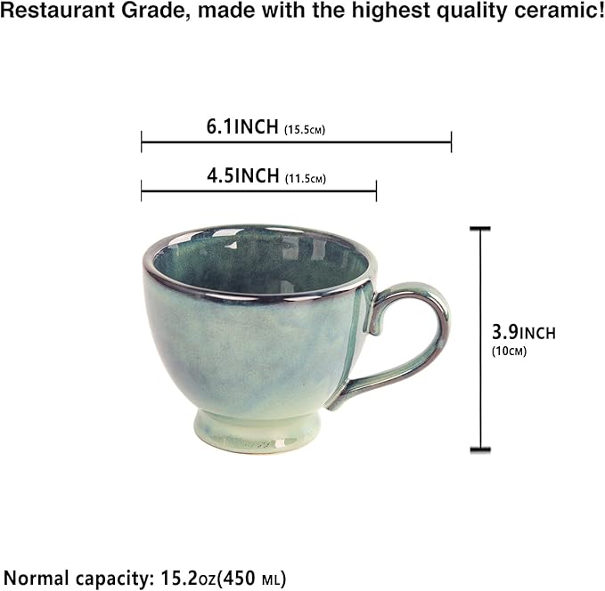 15 OZ Ceramic Coffee Cup, Tea Cups, Breakfast cups - 6.1" Large Coffee Cups With handle Set of 4 for Cocoa, cappuccino, tea, Cereal, Soup, Oatmeal, Coffee, Dishwasher Microwave Safe