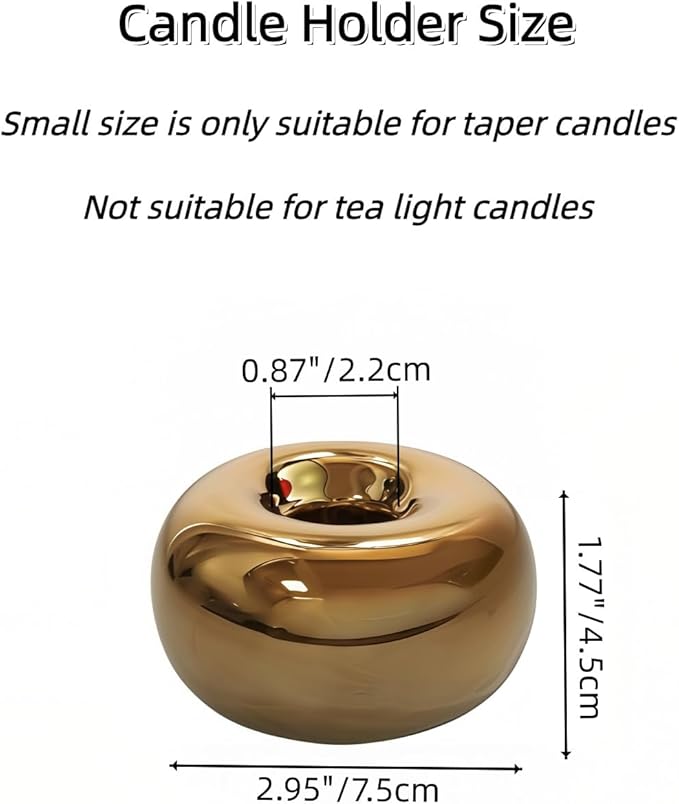 Modern Gold Ceramic Candlestick Holder - Single Taper Candle Holder for Table Centerpiece & Fireplace Decor - Minimalist Candle Stick Holder for Living Room, Bedroom & Gold Home Decor