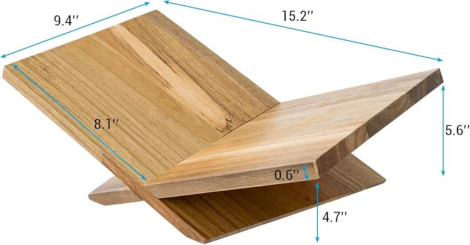 MyGift Premium Acacia Wood Kitchen Cookbook Stand – Solid Wood Recipe Holder for Countertop Cooking, Tablets & Books