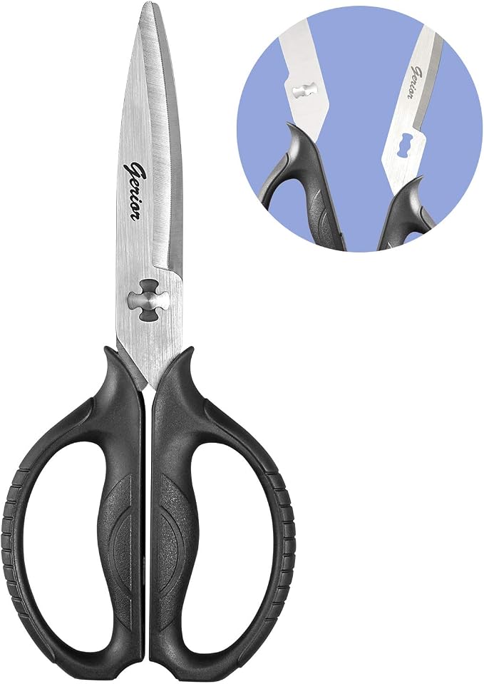 Food Scissors - Stainless Steel Kitchen Shears for Food, Chicken, Meat, Vegetables & Herbs (Black)