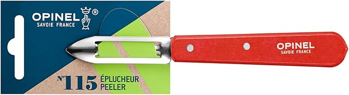 OPINEL Essential No.115 Peeler, Hornbeam Wood Handles, Made in France (Red)