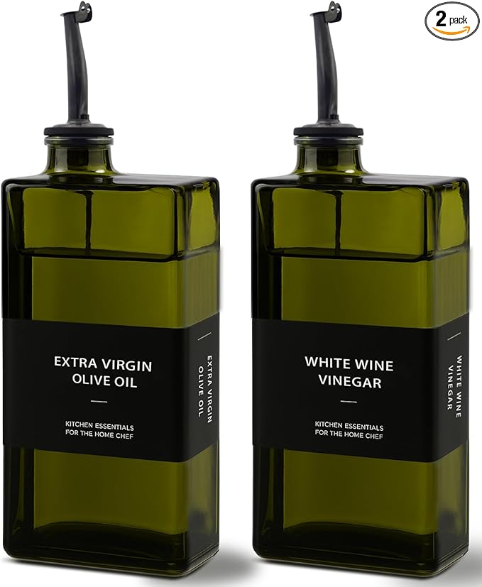 Olive Oil Dispenser Bottle for Kitchen 16.9oz, UV-Blocking Oil and Vinegar Dispenser Set, Soy Sauce Dispenser, Space Saving Design for Countertop (Green, 2pcs)