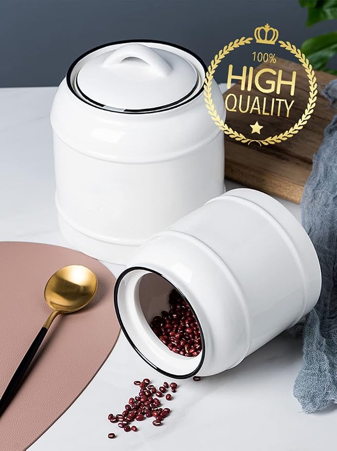 COCOYA 9cup/72oz Ceramic Jar with Airtight Lids (White) | Cookie Candy Bean Sugar Flour Dry Food, Large Porcelain Storage Containers, For Kitchen Countertop Pantry Farmhouse