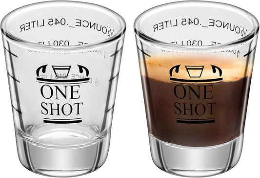 2Pcs 1.5 oz Shot Glasses Measuring cup Liquid Heavy Glass Wine Glass Espresso Cocktail Accessories, Reusable Measuring shot 45ml black scale (2)