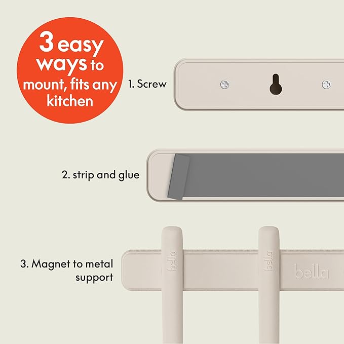 bella 5-Piece Kitchen Tool Set with Magnetic Rack, Silicone, Turner, Spoon, Slotted Spoon, Spatula, Utensil Holder, Magnetic Holder, Non-toxic*, Food-grade, Heat safe to 425°F, Dishwasher Safe, Slate
