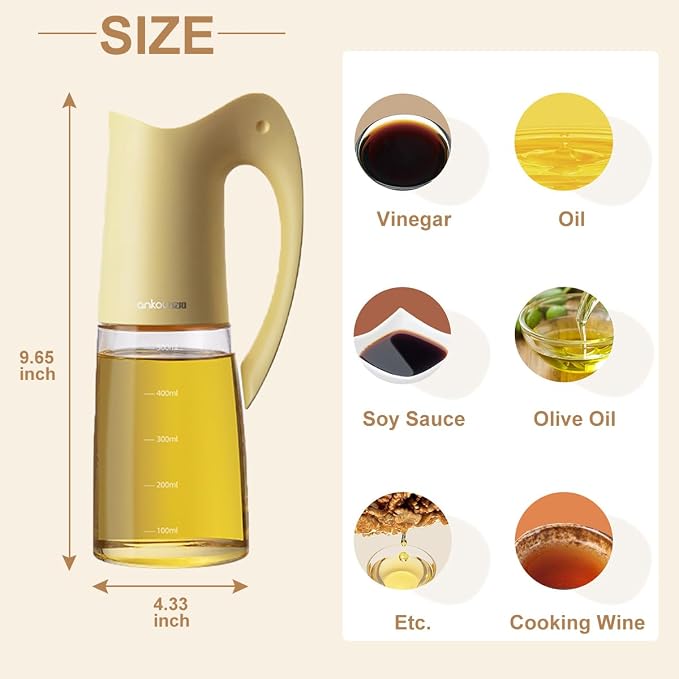 Ankou Olive Oil Dispenser Bottle-20oz 580ml Auto Flip Lid Glass Oil Bottle, Vinegar Condiment Storage Container with Scale, High Borosilicate Glass, Non-Drip Spout, Leakproof, for Kitchen Cooking