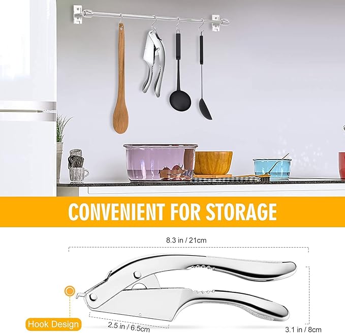 2-in-1 Garlic Press and Ginger Slicer - Heavy Duty Stainless Steel Garlic Mincer, Ergonomic Handle Garlic Crusher with Slicer Function, Dishwasher Safe Kitchen Gadget for Garlic, Ginger, Nuts