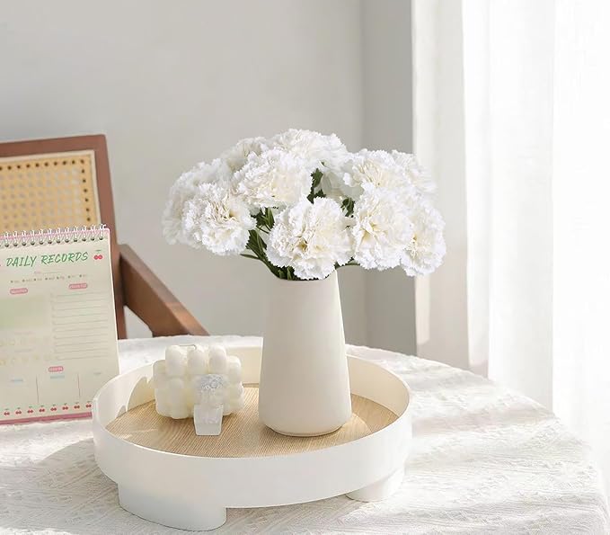 15PCS White Carnations Artificial Flowers White Fake Flowers Silk Carnations White Flowers for Wedding Centerpieces Bridal Shower for Dining Table Home Party Birthday Decor (White)