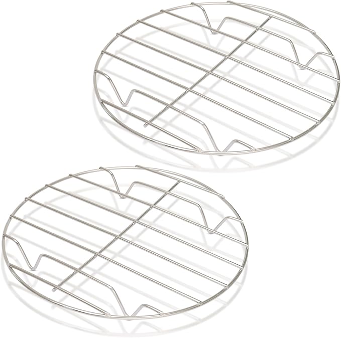 7.87" Round Cooking Rack, 2 Pcs Stainless Steel Baking Cooling Steaming Grilling Rack for Air Fryer, Pressure Cooker, Cooking Enthusiasts