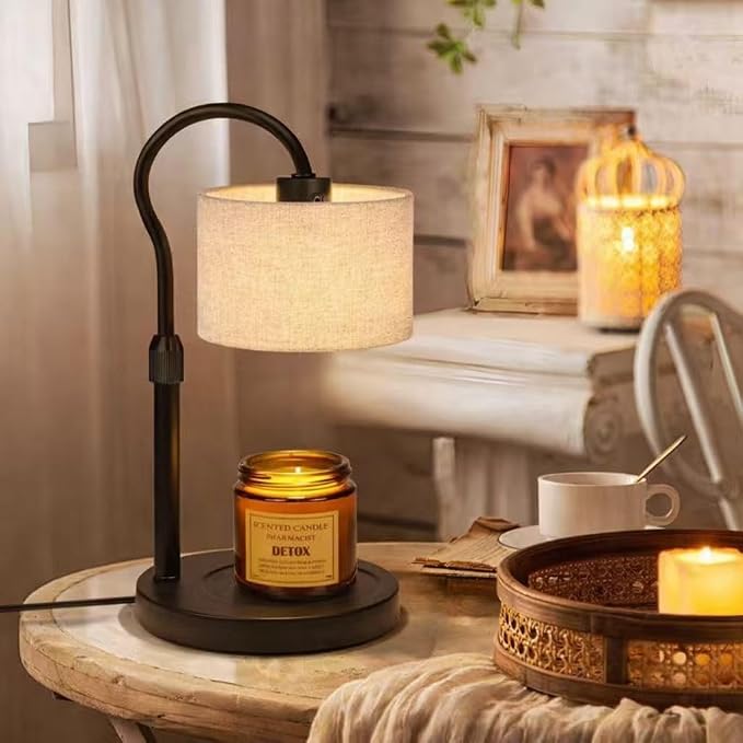 Ruiever Candle Warmer Lamp,Adjustable Height with 2 Bulbs，Linen Candle Lamp with Dimmer & Timer, Flameless Fragrance Diffuser for Scented Wax Melts, Mothers Day and Birthday Gifts for Home, Office