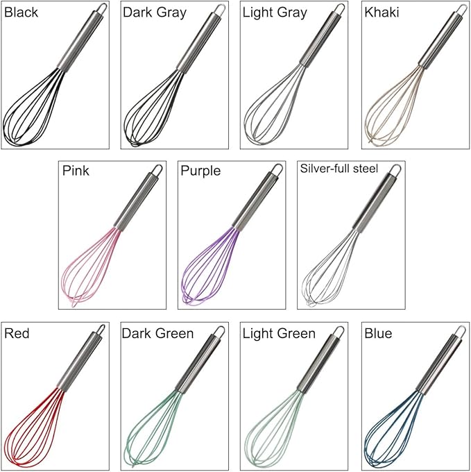 1-Piece Blue Silicone Whisk with Stainless Steel Handle BRIIEC 10-inch Egg Beater Milk Beater Balloon Whisk Manual Baking Tool for Blending Stirring Whisking and Beating
