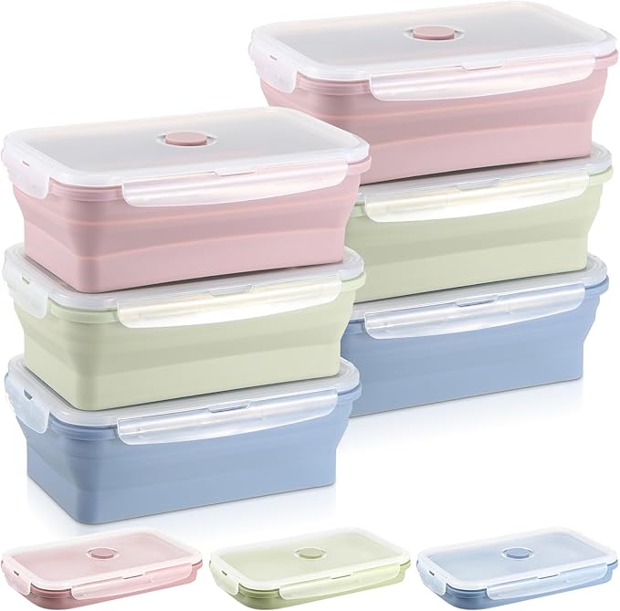 Mifoci 6 Pcs Silicone Containers for Food Collapsible Food Storage Containers with Airtight Lids Stacking Leftover Foods Storage Lunch Box for Freezer Microwave Dishwasher Safe(Morandi,40.5 oz)