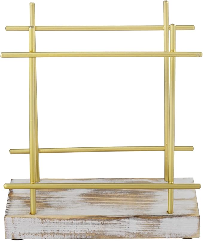 MyGift Shabby Whitewashed Wood Base Napkin Holders, Brass-Tone Metal Dispenser for Dining Table & Cocktail Serviette, Kitchen/Dining Accessories for Home/Café