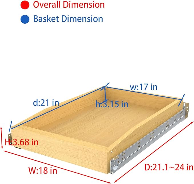 Wooden Pull out Cabinet Organizer 18" W x 21" D x 4.3" H, Heavy Duty Slide Out Drawers Pull-Out Home Organizers for Kitchen Cabinets