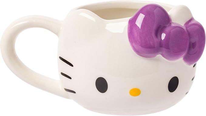 Silver Buffalo Sanrio Hello Kitty Different Color Bows 3 Pack Ceramic 3D Sculpted Mini Cup Set with Handles, Perfect as a Sugar, Cream, or Milk Set, 3.5 Ounces