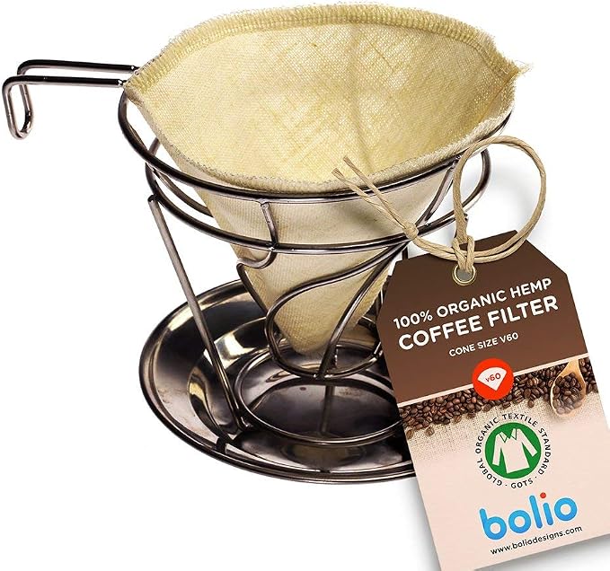 Organic Hemp Reusable Coffee Filters (3-Pack) - No.2 Cone - USA Made Hemp Fabric - Compatible with Hario V60, Bee House, and All No2. size Pour Over Coffee Makers
