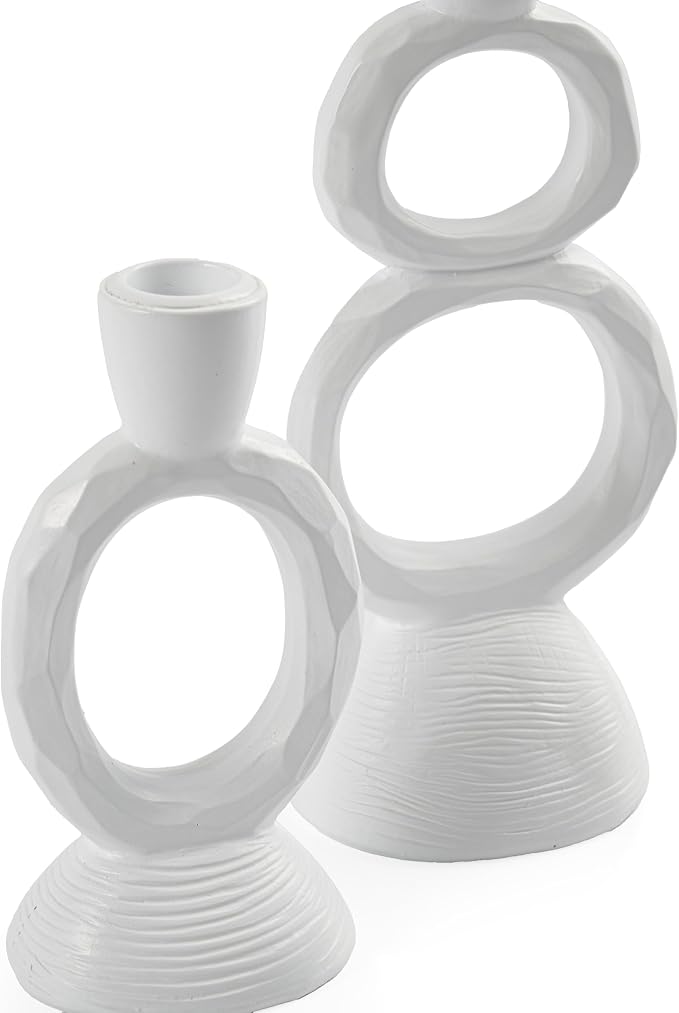 White Taper Candle Holders for Candlesticks, Unique Decorative Candlesticks Holder Home Decor Set of 2 for Fall Thanksgiving Wedding Table Centerpiece Decorations, Modern Aesthetic Room Decor（Resin）