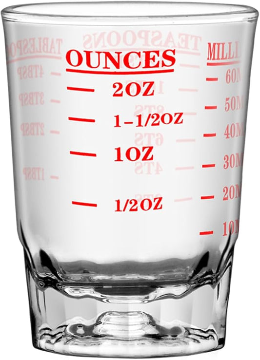 1Pc 2 OZ 4 Features Shot Glasses Measuring cup Liquid Heavy Glass Wine Glass Espresso Shot -Incremental Measurement Heavy 60ML (1, red)