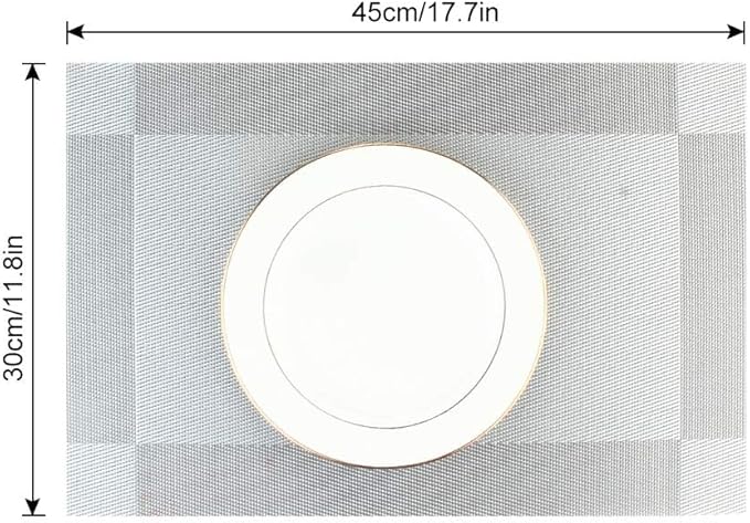 DACHUI Placemats Set of 4, Linen Look Woven Place Mats, Water Resistant, Heat Resistant, Washable, Durable Table Mats (Silver Grey)